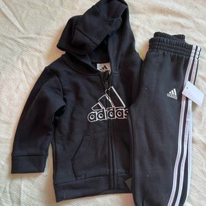 Adidas Two Piece set Black Pant Zip Up Sweater 9mo
